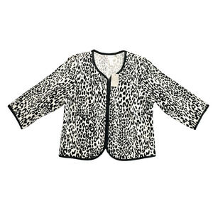 New Chico’s Size 1 (Sz 8) Trimmed Animal Patricia Wool Zippered Cardigan Sweater